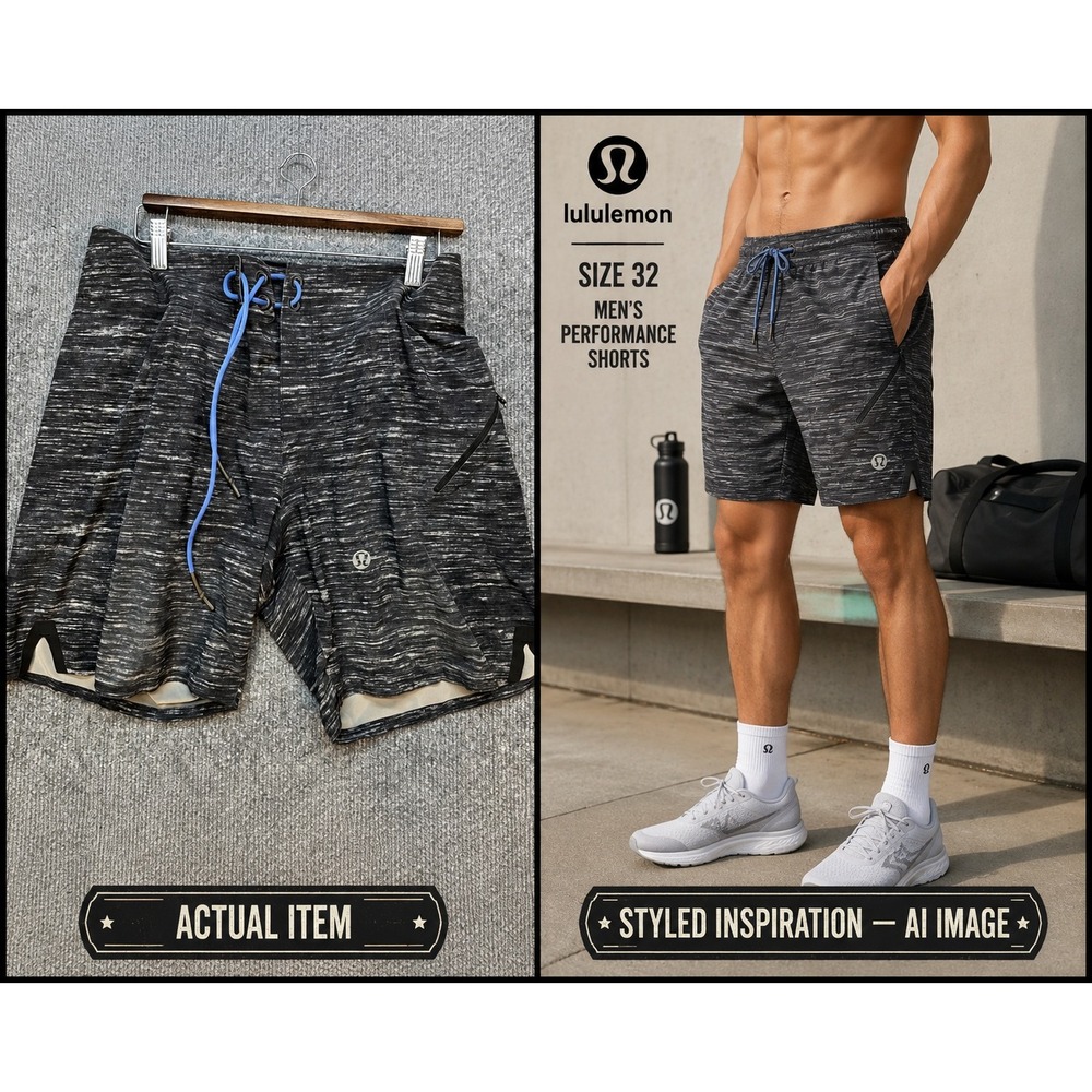 Lululemon Current‎ State Board Shorts Men's 32 Grey Space Dye Crosshatch 9"